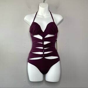 A.CHE Purple Cutout One Piece Swimsuit Size 4 B Cup Baddie Vacation Beach Pool